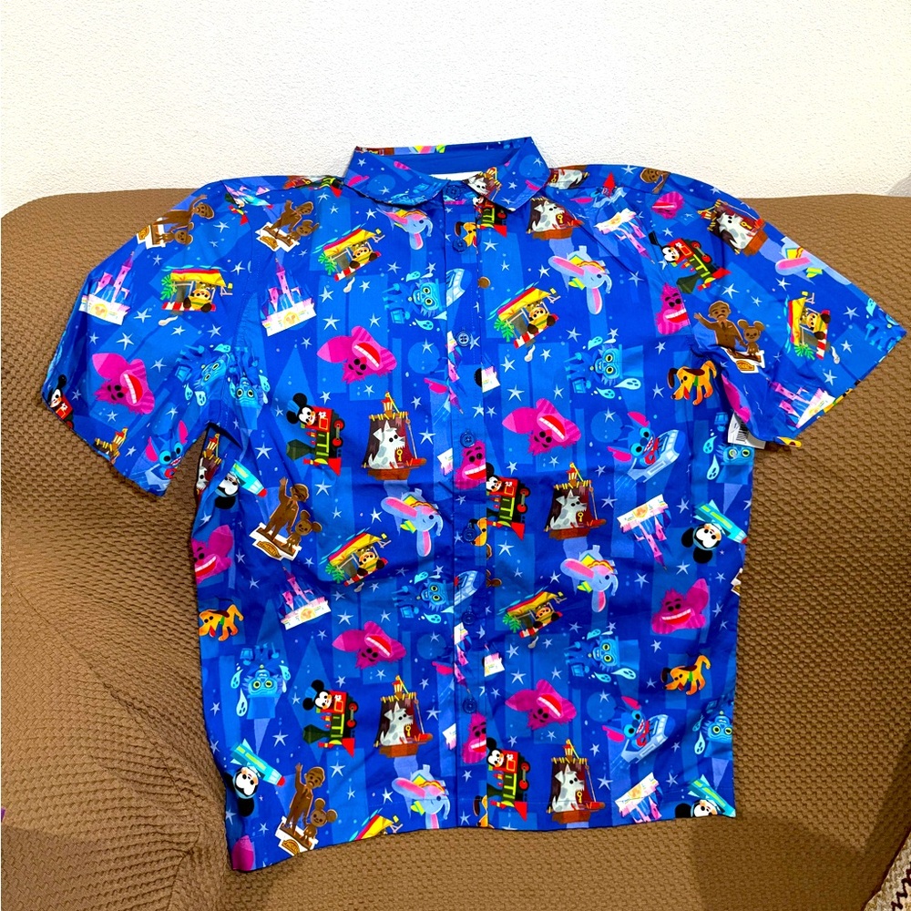 Disney Parks Joey Chou Button Up Shirt S/Small Castle Mickey Mouse Walt Blue NEW